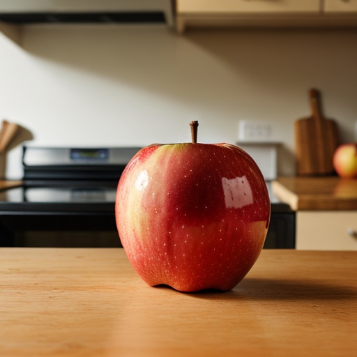 one red apple on table in kitchen on Tensor.Art