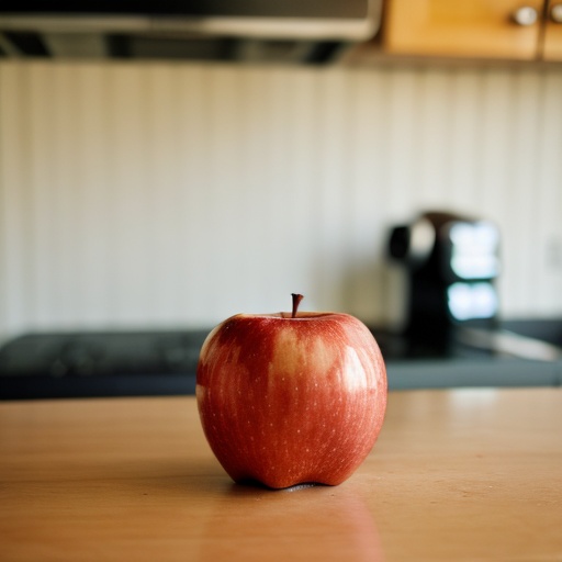 one red apple on table in kitchen on Tensor.Art