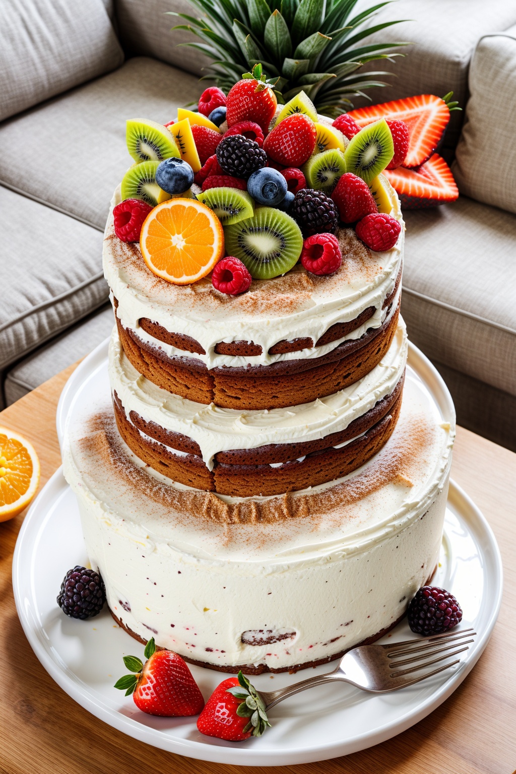 Cake with many fruit enzymes,  in the living room on Tensor.Art
