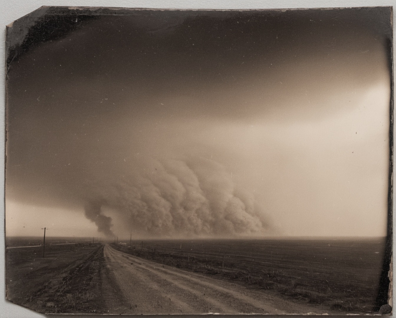 Photograph of a dark dust storm,  approaching across the horizon,  toyoview45 on Tensor.Art