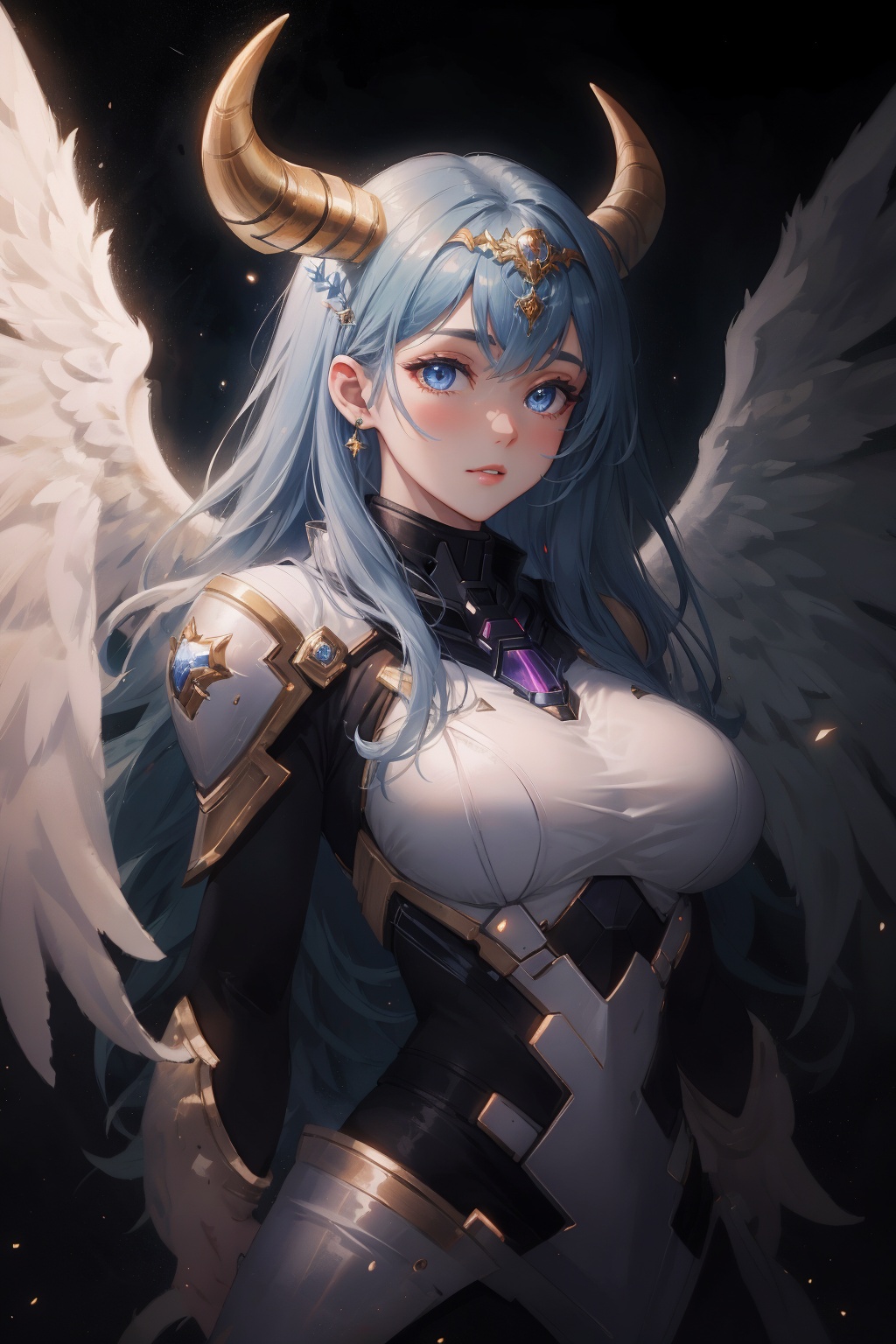 Create a photo realistic godly angel of galaxy floating t. sharp focus,  high detailed,  emiting galactical blue light fro...