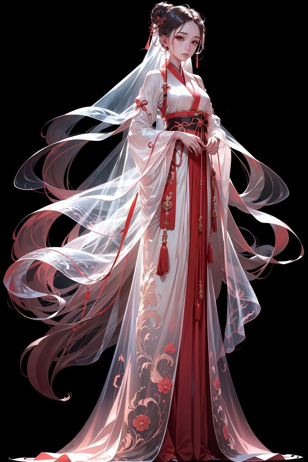  Best quality, 8k,1girl,transparent_background,solo,Veil Hanfu,glowing,transparent