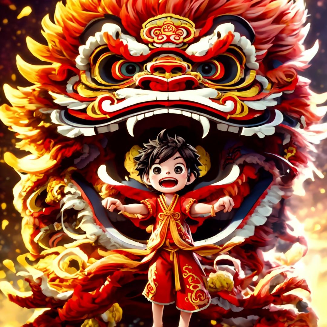  Best quality, 8k, cg,1boy,Lovely lion dance,particulars