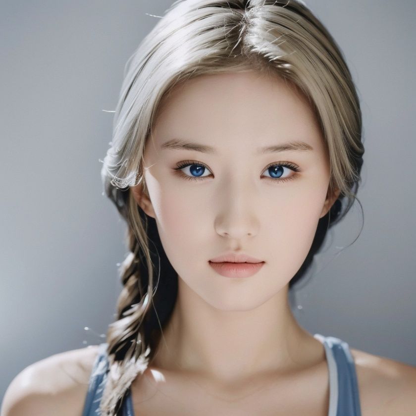 (8k, best quality, masterpiece, ), ultra detailed illustration, extremely detailed face, RAW photo, film grain, skin pores, warm light, cleavage, 1girl, solo, realistic, sky blue eyes, long hair, looking at viewer, lips, simple background, grey background, full shot, blonde hair, hair, **** top, closed mouth, nose<lora:lyf:0.9>