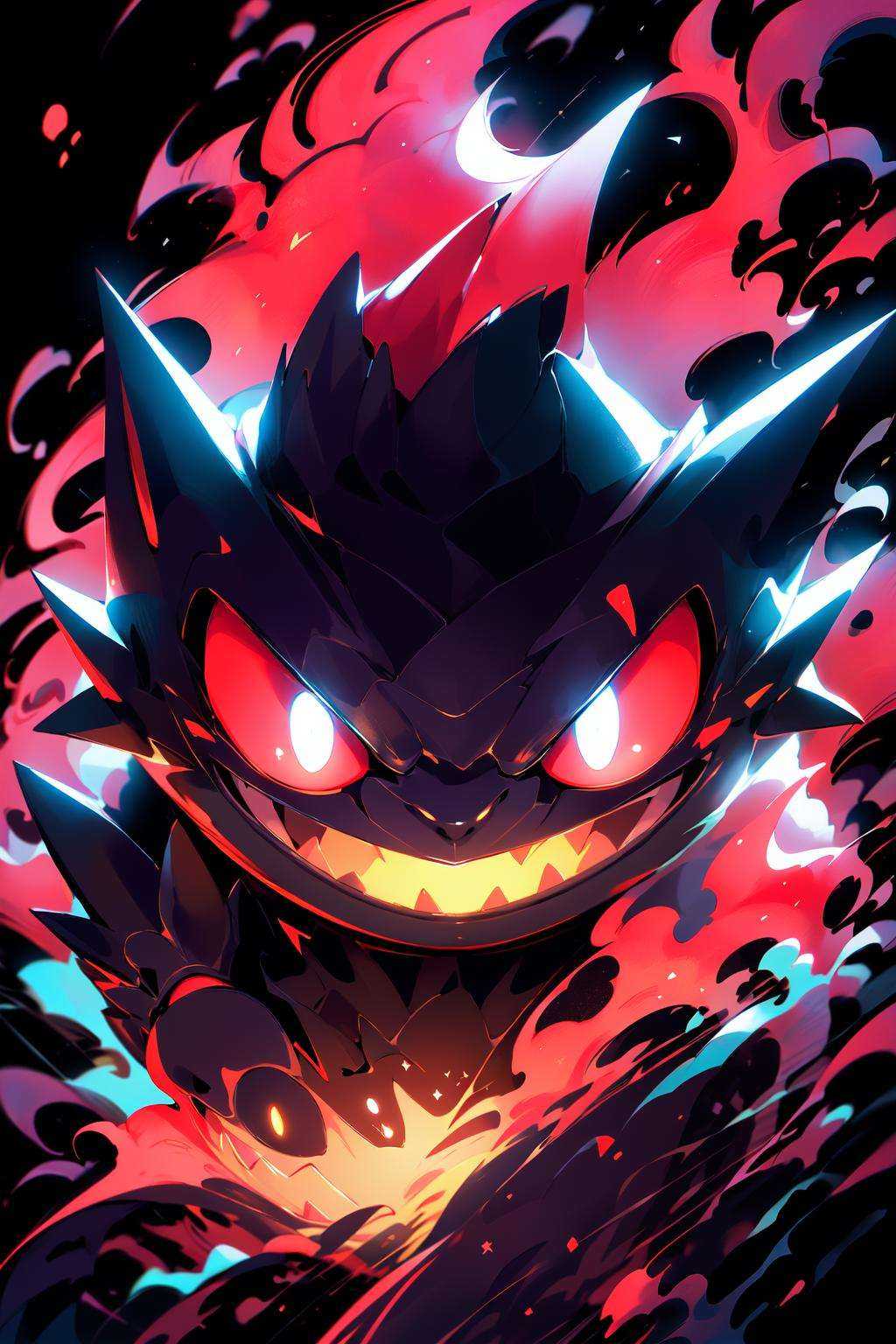 (masterpiece:1.2), best quality,PIXIV, Gengar,fire,glowing,black background <lora:Gengar_20231030164316:1>