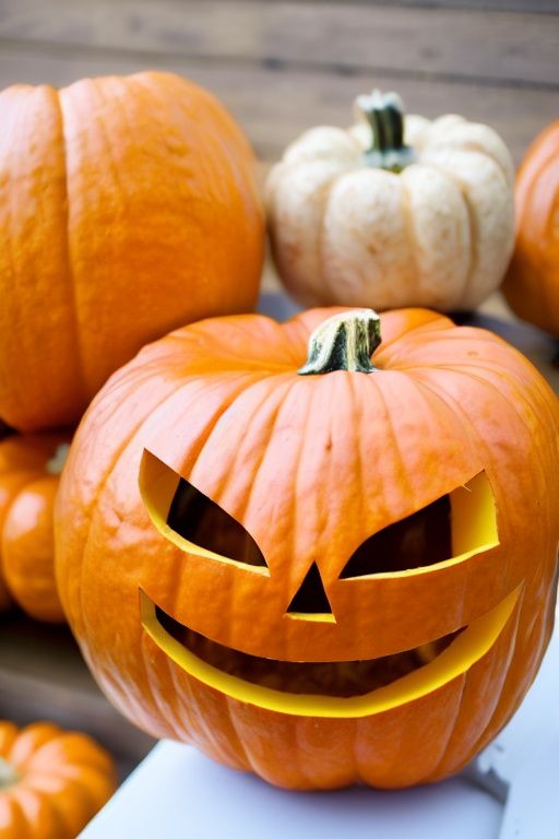 nangua,1 pumpkin,food focus,jack-o'-lantern,blurry,1boy,1girl 