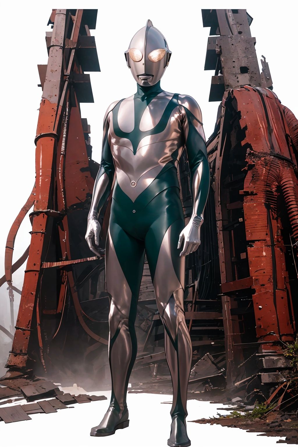 (masterpiece:1.3), (the best quality:1.2), (super fine illustrations:1.2), (Masterpiece), high quality, high detail,((white background:1.2)), looking at viewer, (SOLO:1.4),outline,,simple background,white bodysuit,white gloves,legwear,gloves,boots,logo,cover,mask,plugsuit,bodysuit,green pattern on body,white tight-fitting,white footwear,helmet,leather suit,ultraman,latex