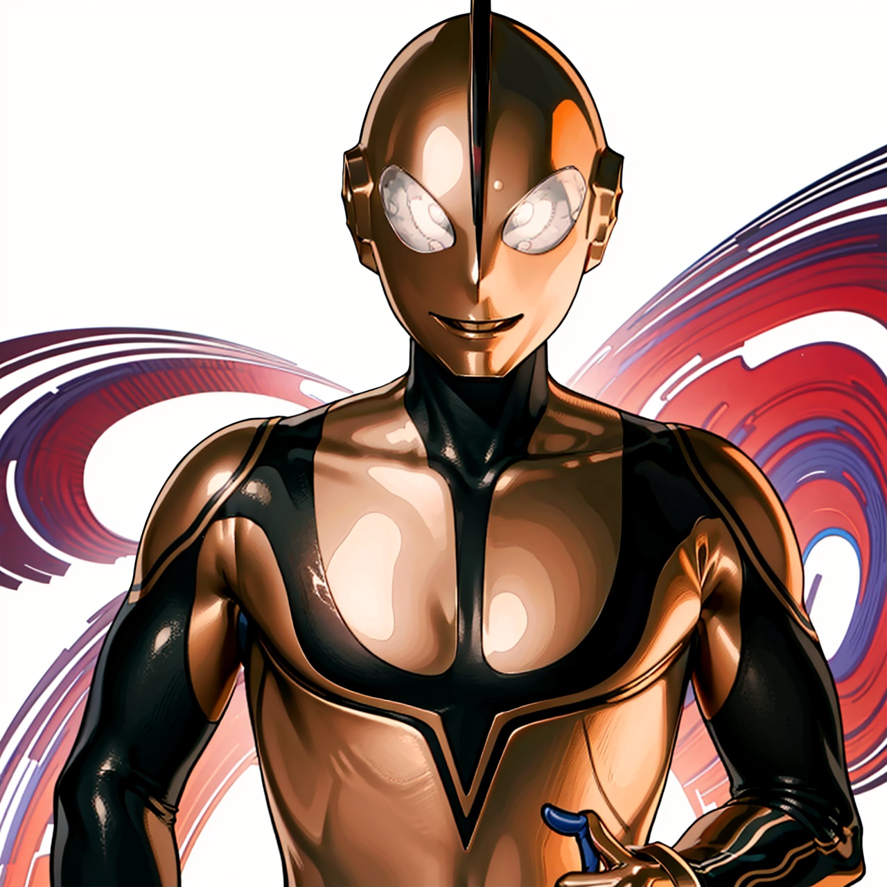  (masterpiece:1.3), (the best quality:1.2), (super fine illustrations:1.2), (Masterpiece), high quality, high detail,((white background:1.2)), looking at viewer, (SOLO:1.4),outline,,simple background,gold bodysuit,gold gloves,legwear,gloves,boots,logo,cover,mask,plugsuit,bodysuit,black pattern on body,gold tight-fitting,gold footwear,helmet,leather suit,ultraman,latex