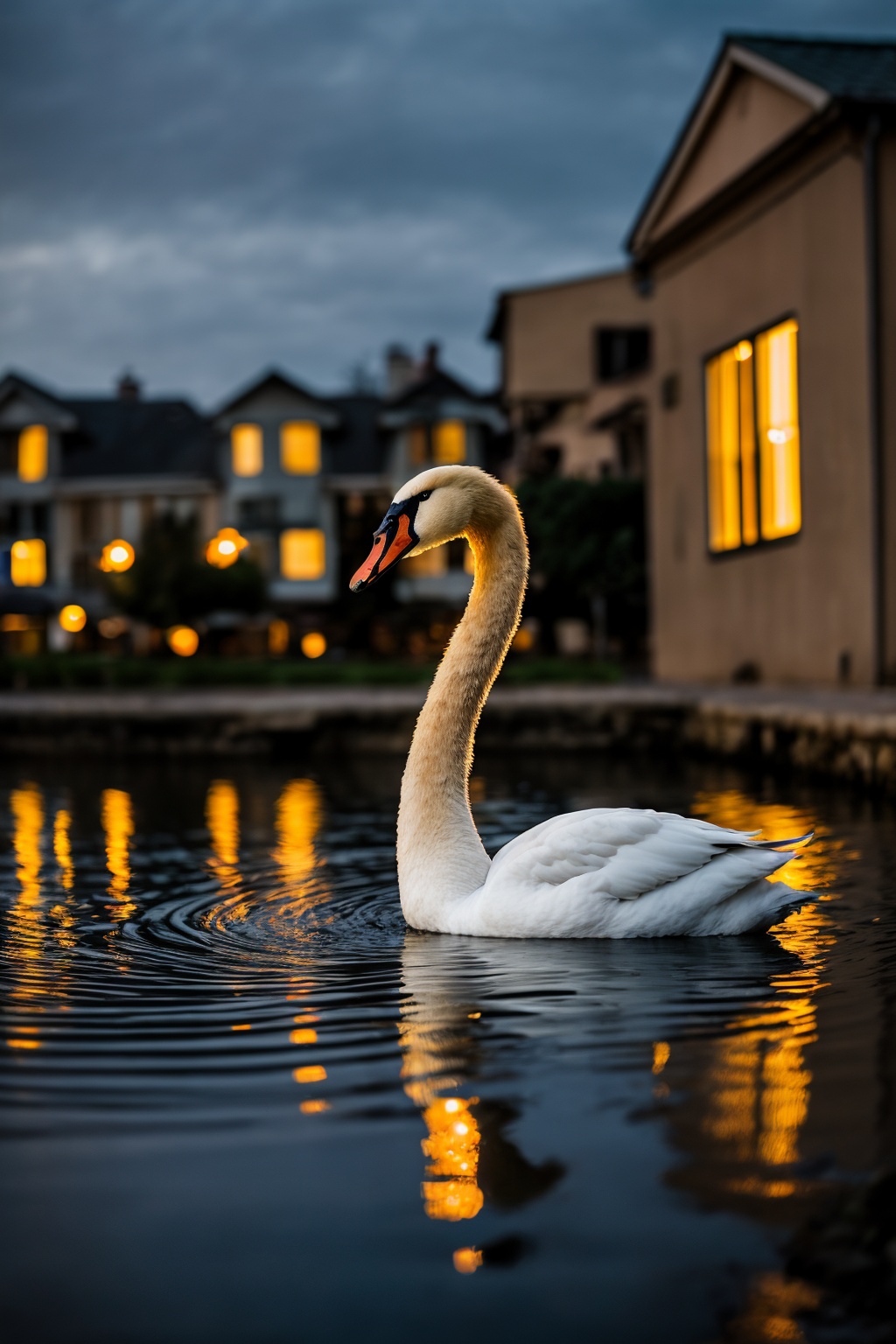 Swan,  at Twilight,  tilt shift by Shopon_skp on Tensor.Art
