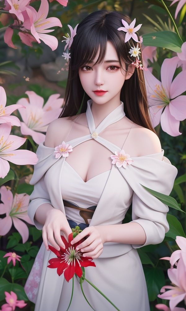 (,1girl, ,best quality, )<lora:DA_夜未央-神印王座:0.8>, ,masterpiece, fantasy, realistic,science fiction,mole, ultra realistic 8k cg, ,tamari \(flawless\),  medium breasts  ,spider lily, lily \(flower\),cherry blossoms,plum blossoms, strawberry blossoms      ((())), (),