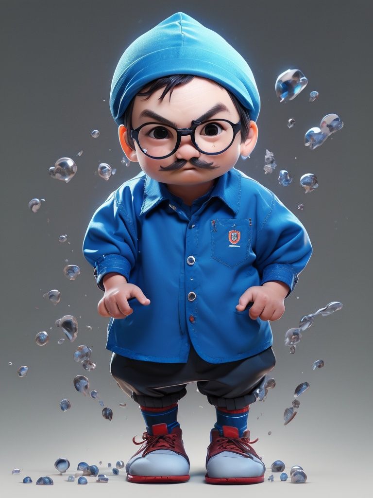 paopaomate,<lora:paopaomate15:0.9>,masterpiece, best quality, 8K, collared shirt, official art, ultra high res, 1boy, old man, fat man, food, mustache, v-shaped eyebrows, male focus, thick eyebrows, solo, black-framed eyewear, hat, shoes, holding, shirt, standing, glasses, red headwear, facial hair, short sleeves, full body, looking at viewer, holding food, employee uniform, black eyes, red shirt, simple background, grey background, socks, uniform, shorts