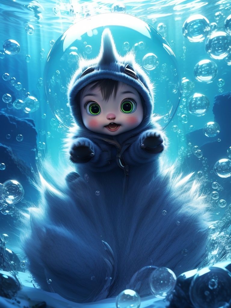 ixar style, MG_ip, cat, goggles, green eyes, bubble, open mouth, underwater, fangs, looking at viewer, solo, goggles on head, no humans, blush, air bubble, full body, animal, male focus, furry<lora:泡泡马特3:0.8>,