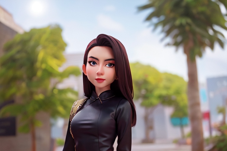 An artistic portrait half-body of a 22-year-old female teacher. Her eyes exude love,  every detail of her face is amazing....