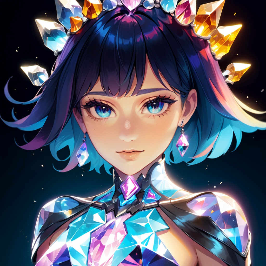 Colorful crystal cluster with light melding together to forming a human female face and chest, skin made out of crystal formations, living crystal. photo, studio lighting, Sony A7, 35mm, best quality, masterpiece, 8k, UHD, hyper-realistic, big depth of field, concept art, colors, hyperdetailed, hyperrealistic,nezukonezu32, (big depth of field), (ambient light), ((cinematic)),
