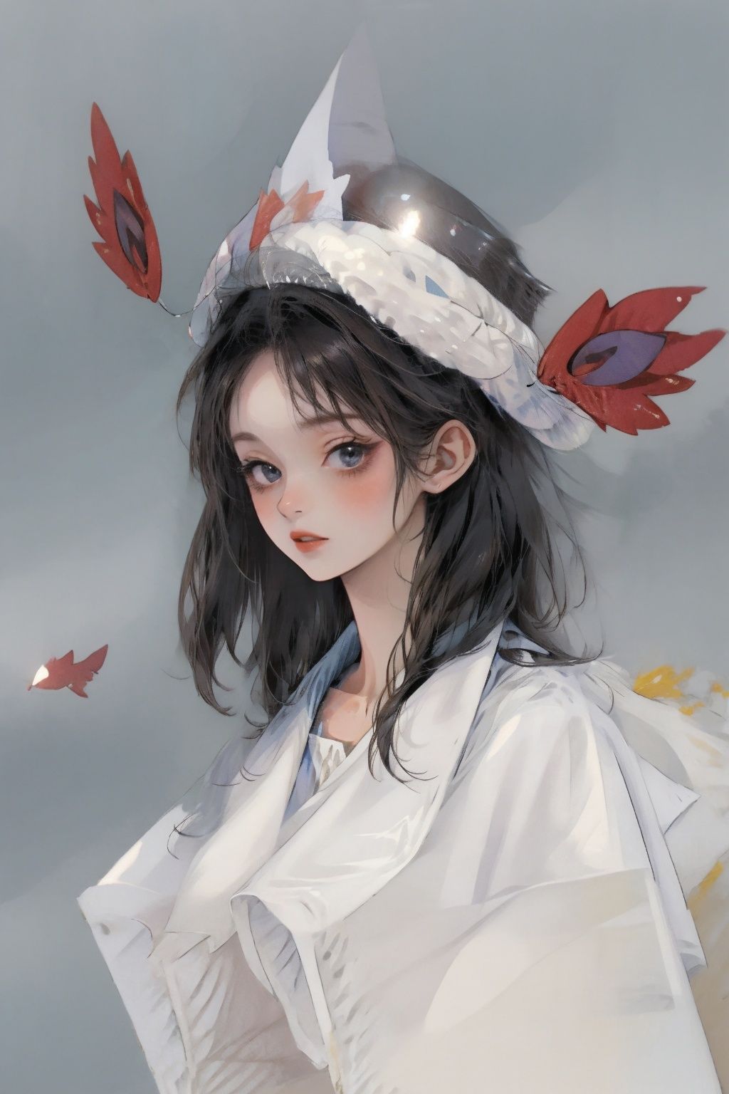  ((best quality)), ((masterpiece)), 1girl, upper body, simple background, cutegui, ghost,