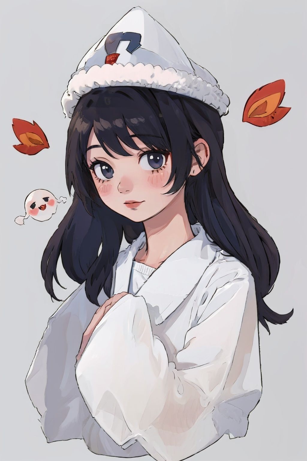  ((best quality)),((masterpiece)), 1girl, upper body, simple background, cutegui, ghost