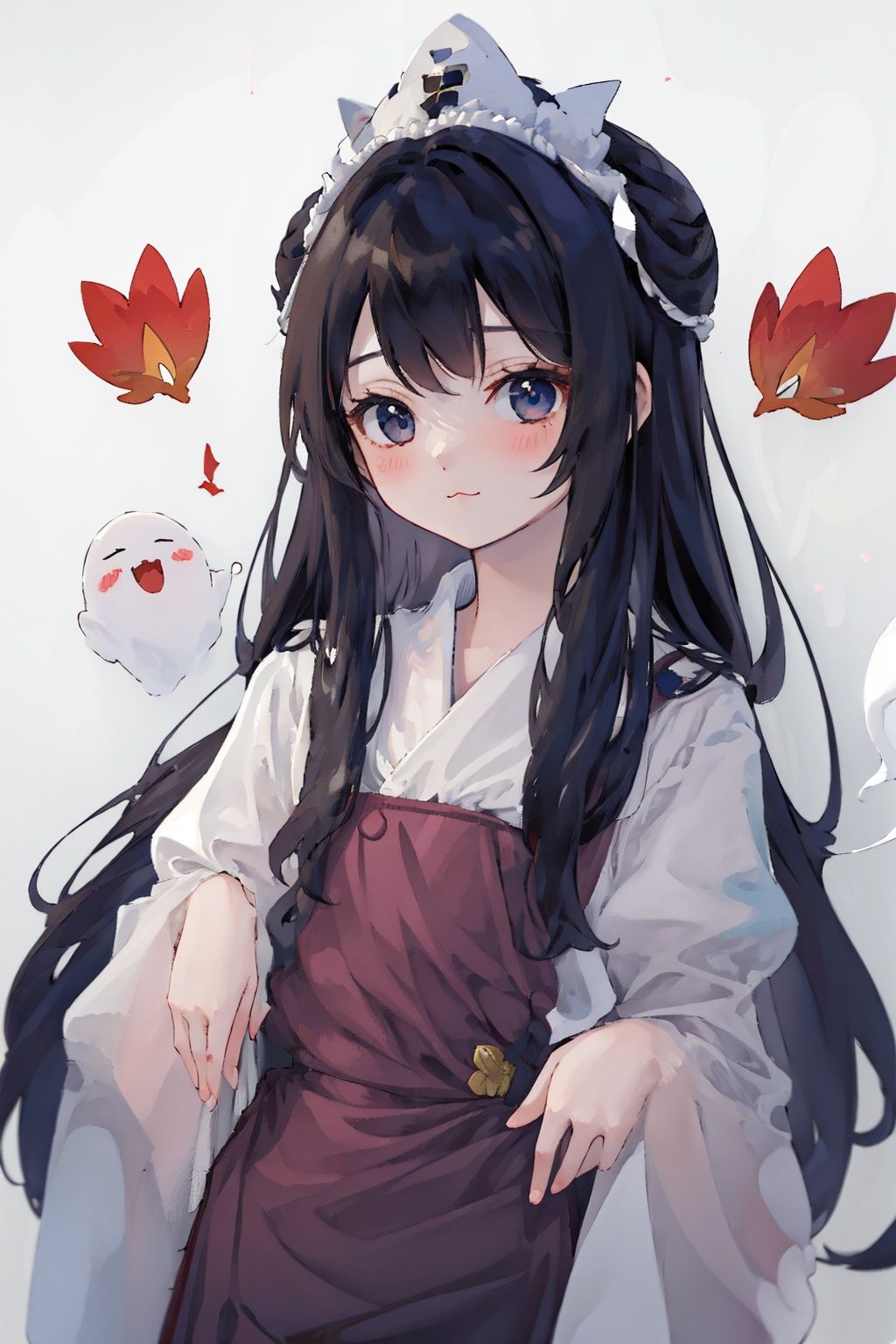  ((best quality)), ((masterpiece)), 1girl, upper body, simple background, cutegui, ghost,long hair,messy hair,streamers,hair flowing over,hair flowing over,paper airplane,lantern,landscape,depth of field,loli,petite,hime cut,masterpiece,solo,;3