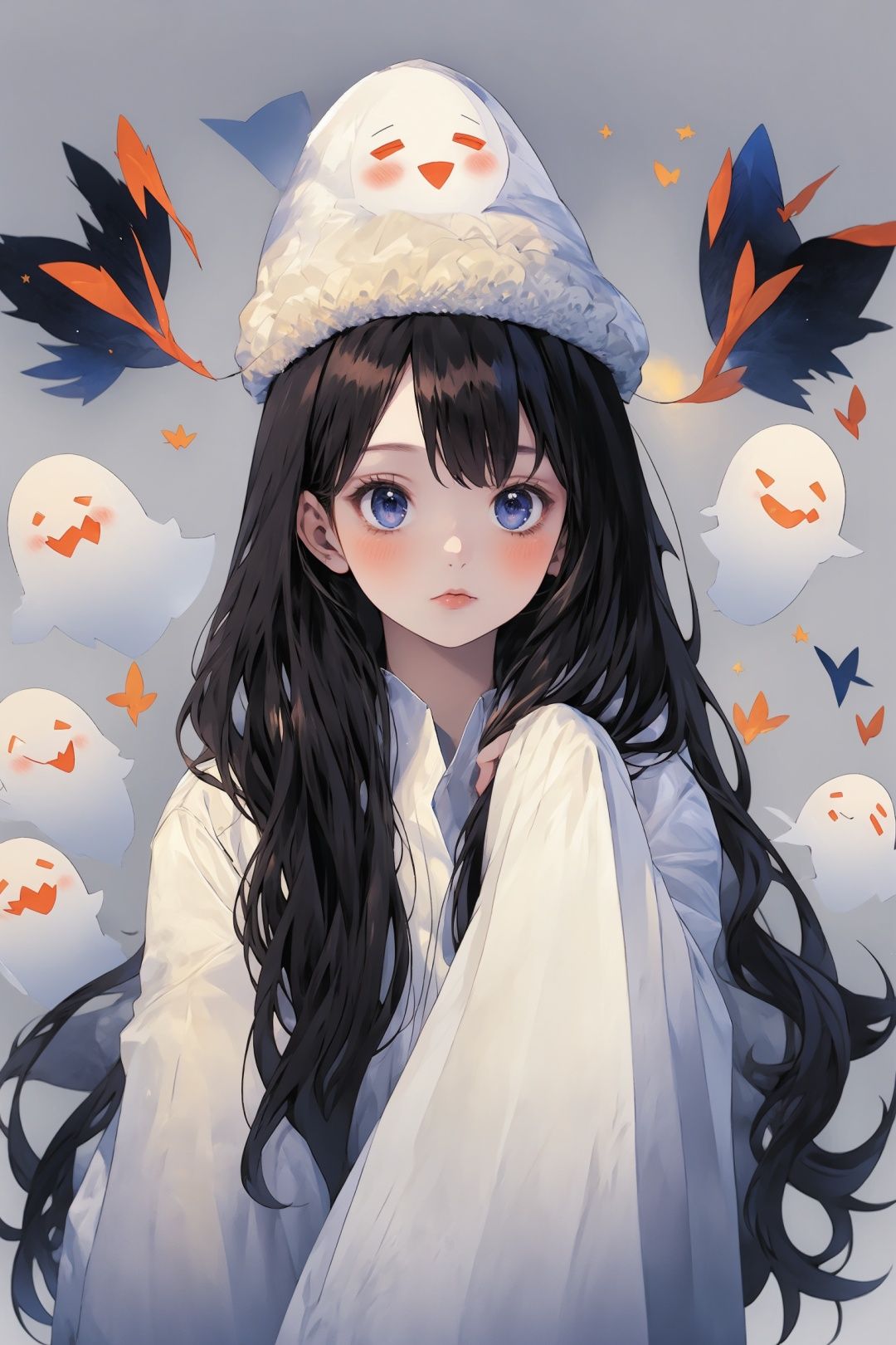 ((best quality)), ((masterpiece)), 1girl, upper body, simple background, cutegui, ghost, 