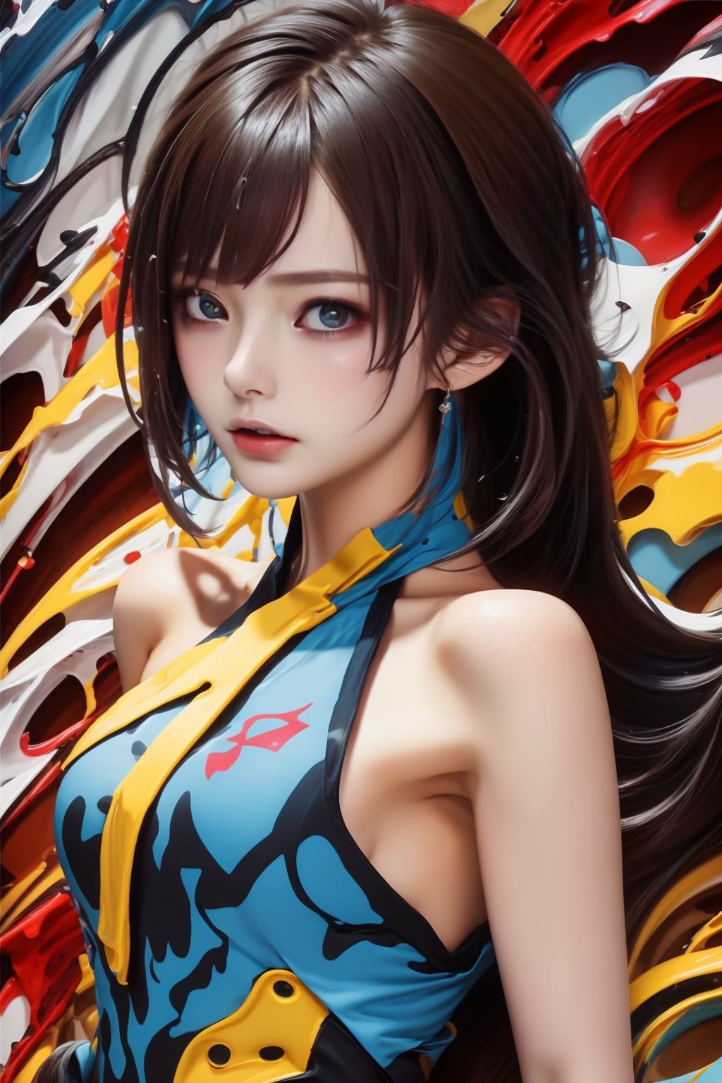  Best quality, 8k, cg,particulars,1girl,Graffiti,Dazzling colors,Ultra-High,Hyperdetail,Bare shoulder