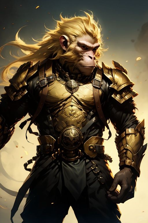 absurdres,1boy,solo,*****,incredibly absurdres,reality,full_shot,<lora:monkey:0.8>,monkey,armor,(golden hair:1.6),