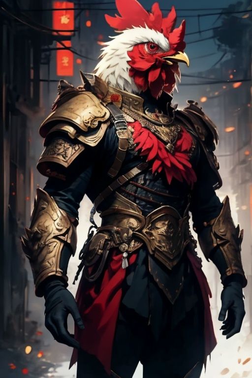 absurdres,1boy,solo,*****,incredibly absurdres,reality,armor,full_shot,<lora:chicken:0.8>,chicken