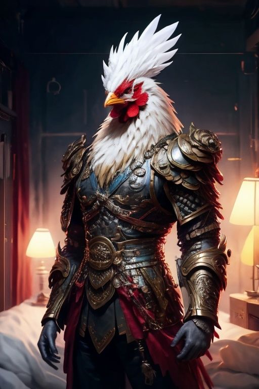 absurdres,1boy,solo,*****,incredibly absurdres,reality,<lora:chicken:1>,chicken,upper_body,armor,