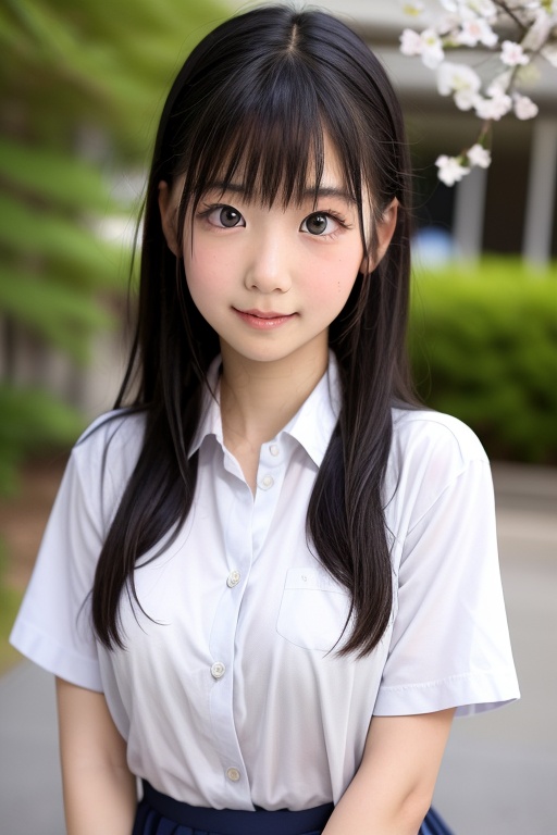 Generate a stunning portrait of an 8-year-old Japanese girl,  radiating beauty and innocence. She has long,  flowing black...