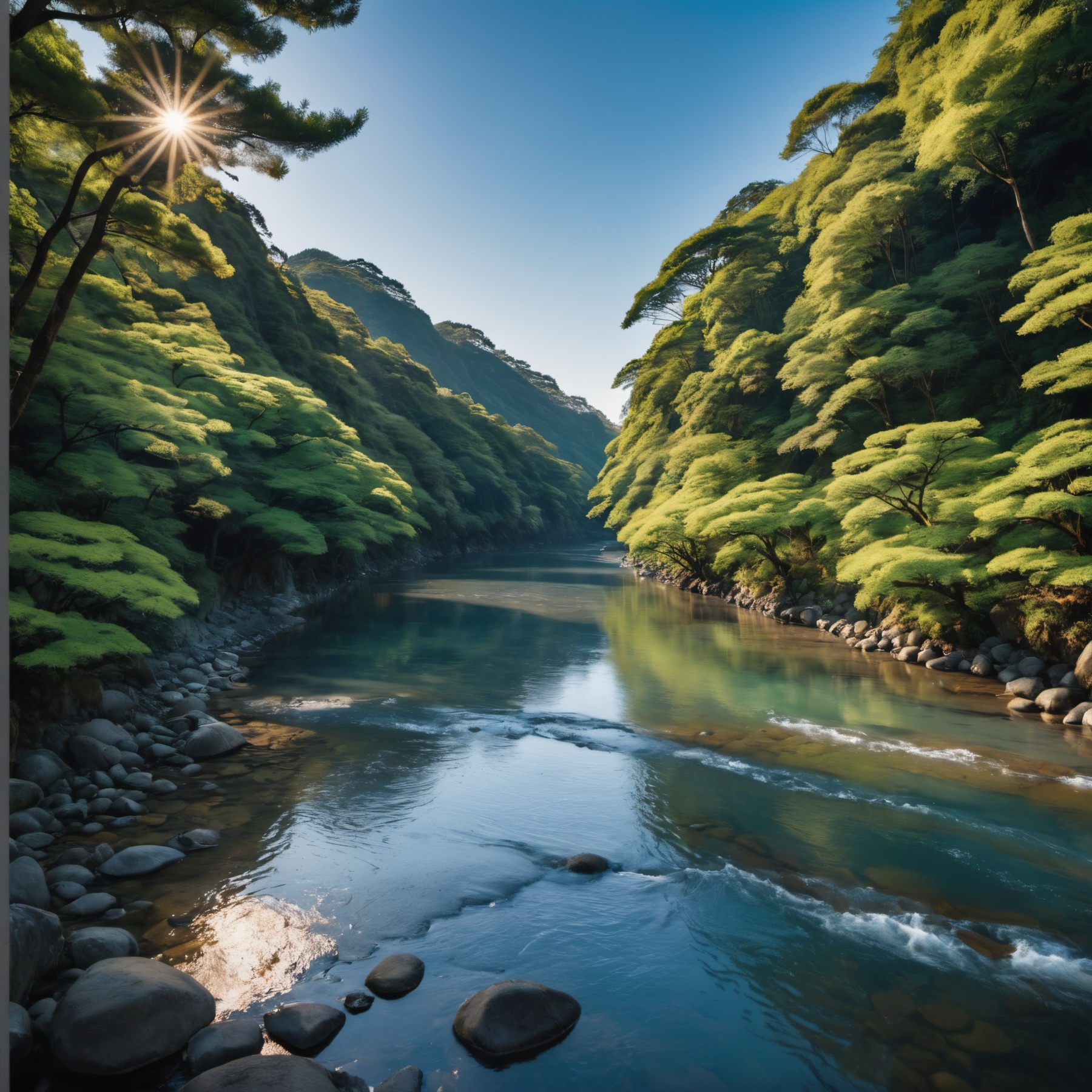 a ((fragmented)) artwork of of a beautiful still of an japanese river,  high quality photography,  3 point lighting on Ten...