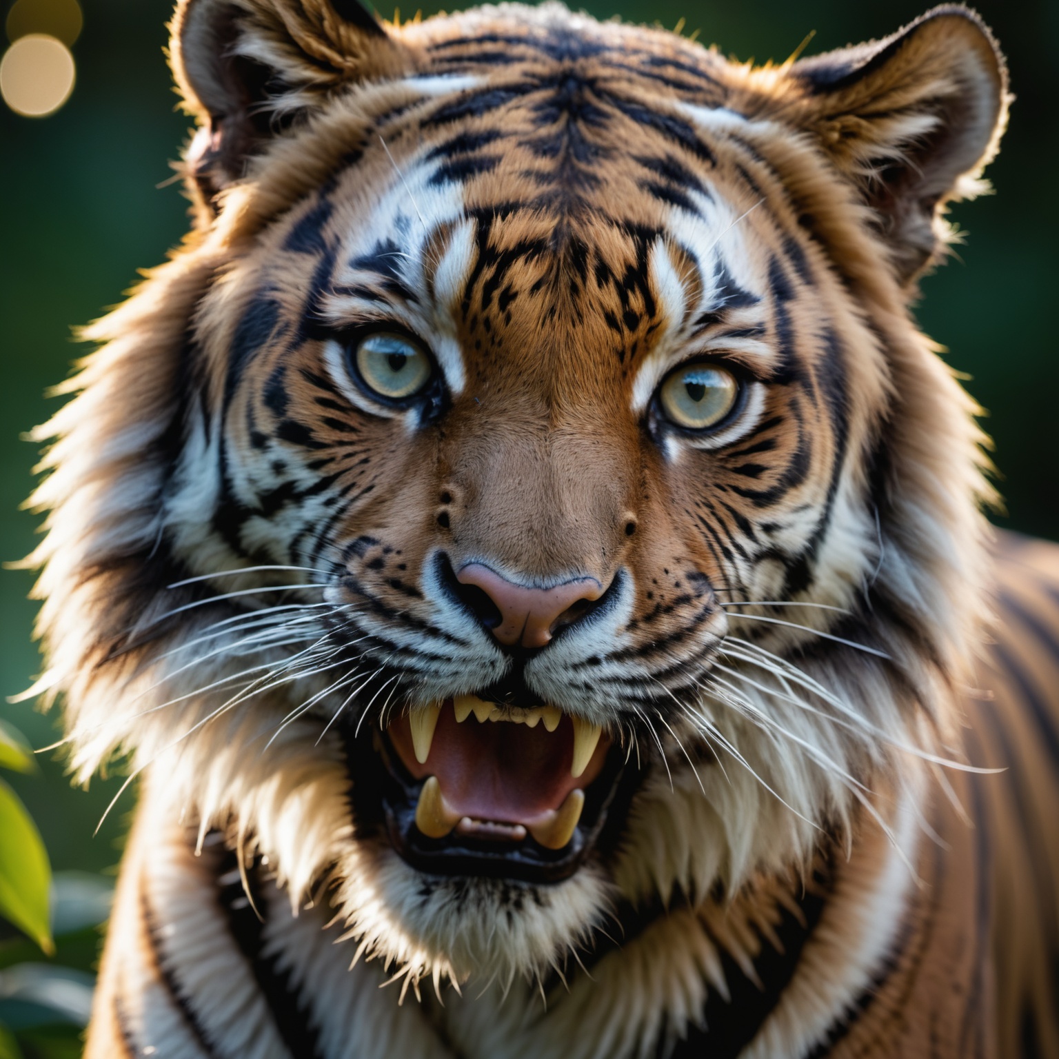 face portrait from an anthro female tiger,  fangs,  realistic fur on Tensor.Art