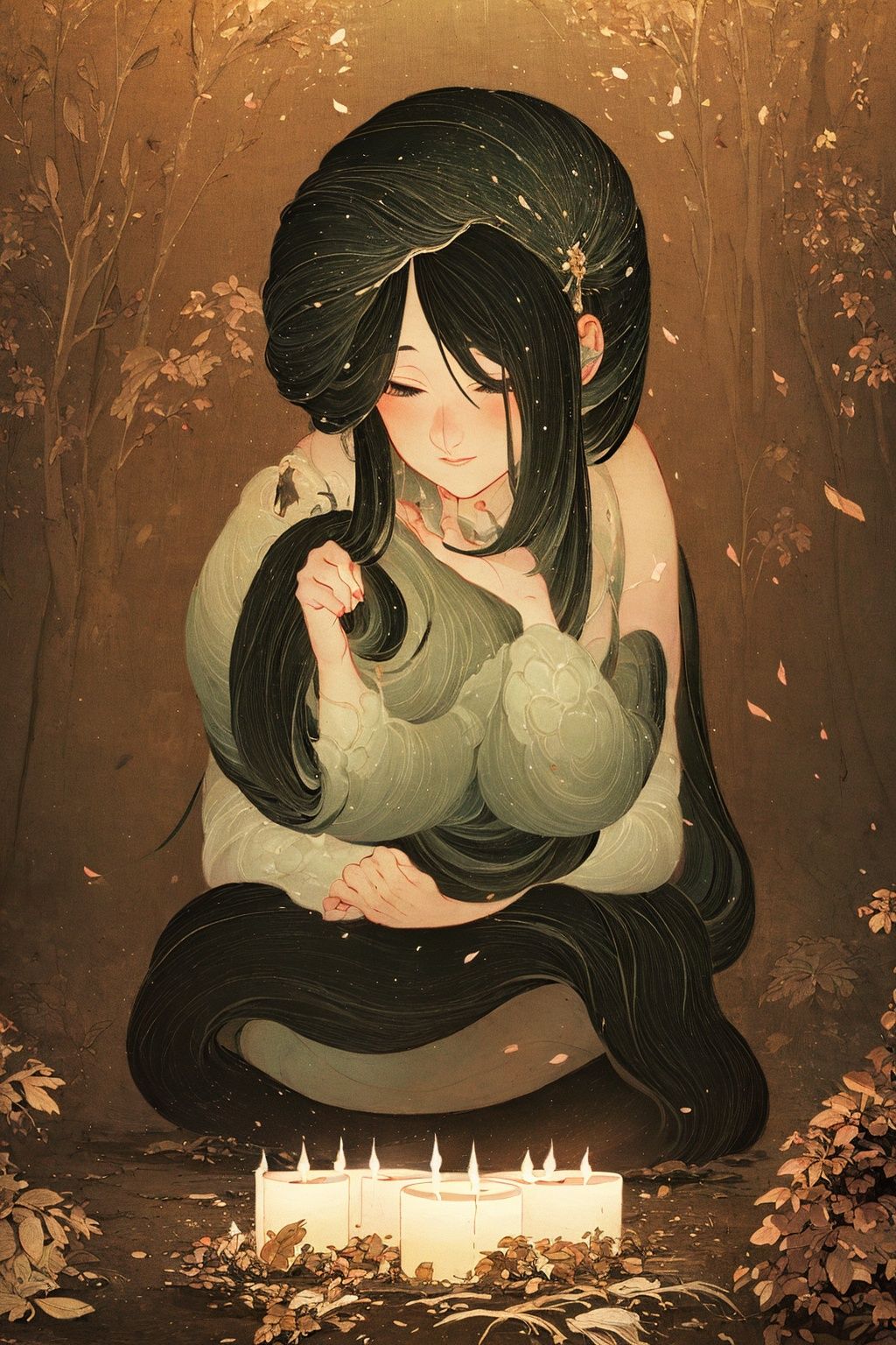 masterpiece,best quality,1 girl, concept art, Relaxing Olive, designed by Capcom, at Nighttime, stylized by James Jean, Krenz Cushart, Visual novel, Harajuku, Candle light, illustration,<lora:nichuanjing-000010:0.6>,8K,HDR