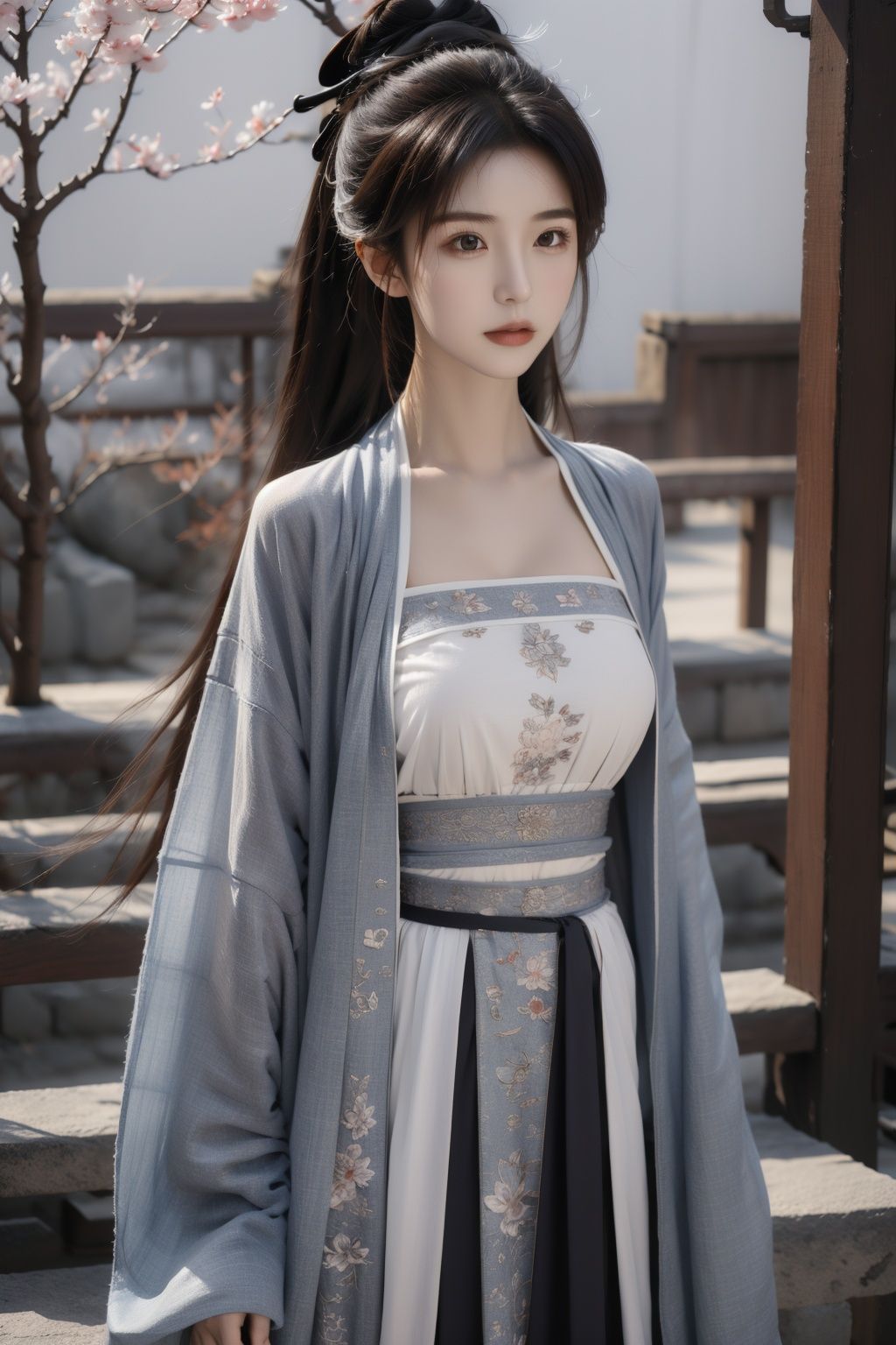 masterpiece,best quality,extremely detailed 8K wallpaper,1girl,chang,long sleeves,looking at viewer,standing,long hair,moyu,upper body,