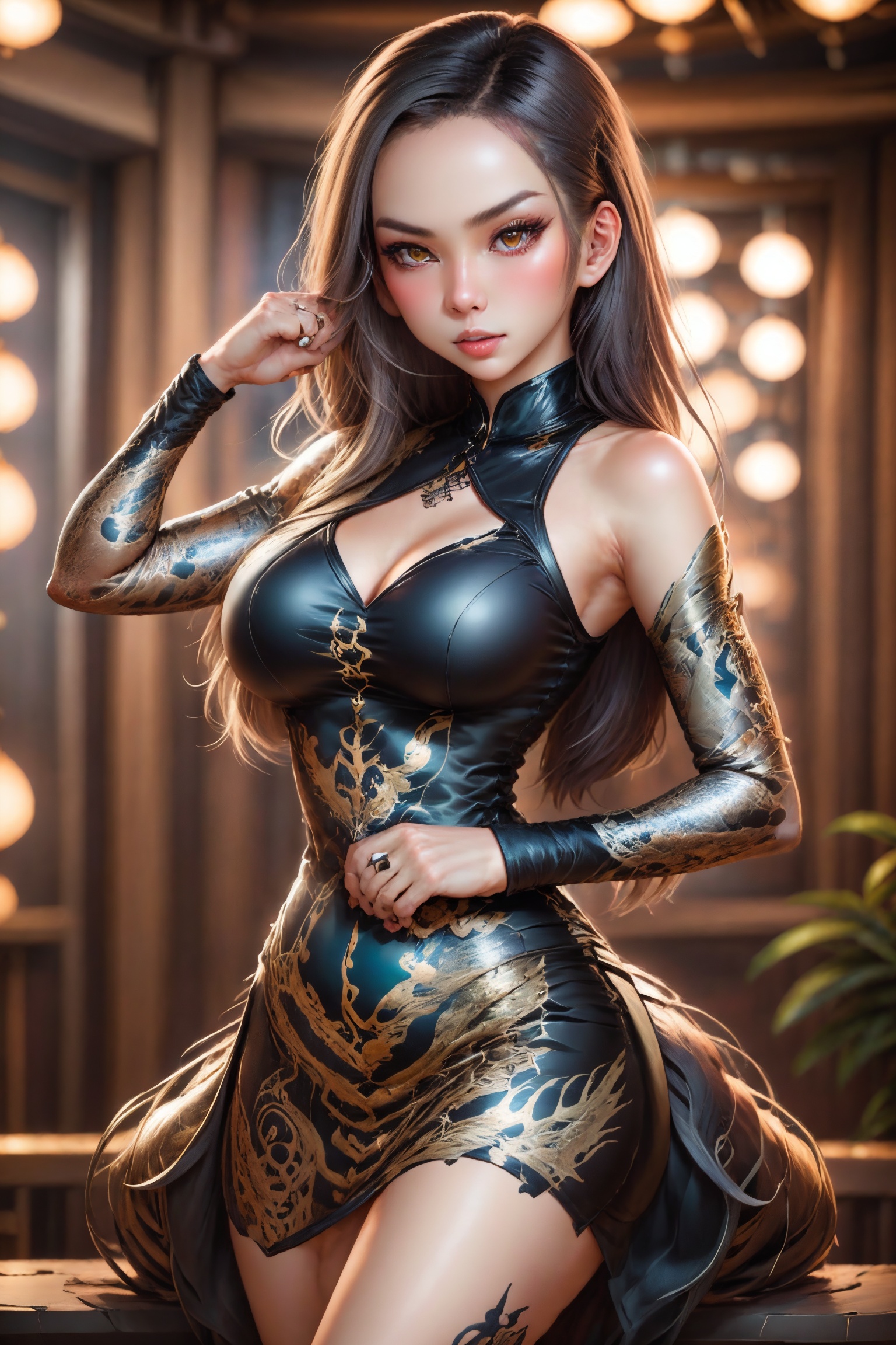 (Masterpiece,  Best Quality),  A realistic anime girl in a maid dress with coal-colored hair on Tensor.Art