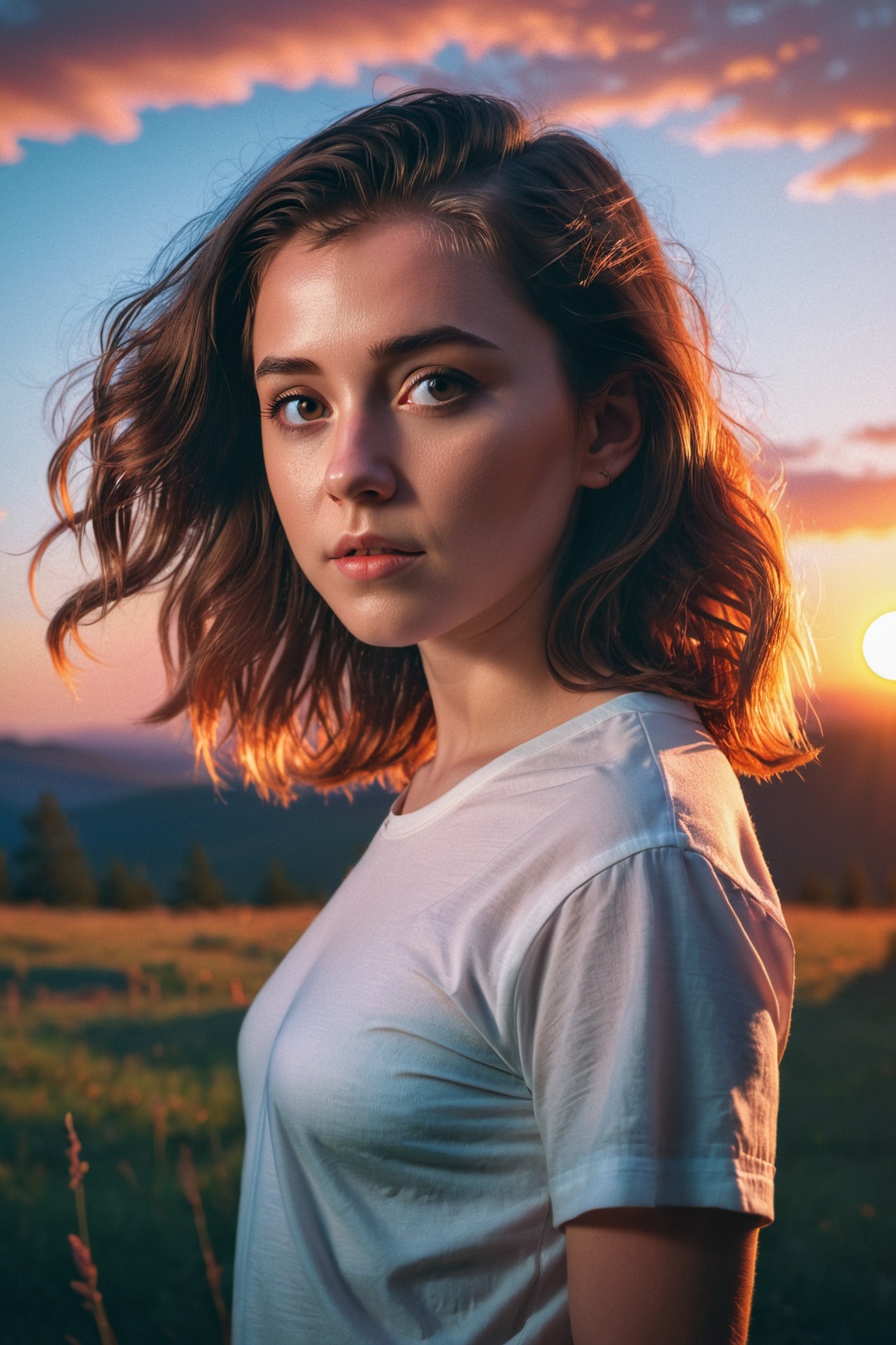 1girl sunset detailed,  surreal dramatic lighting shadow (lofi,  analog on Tensor.Art