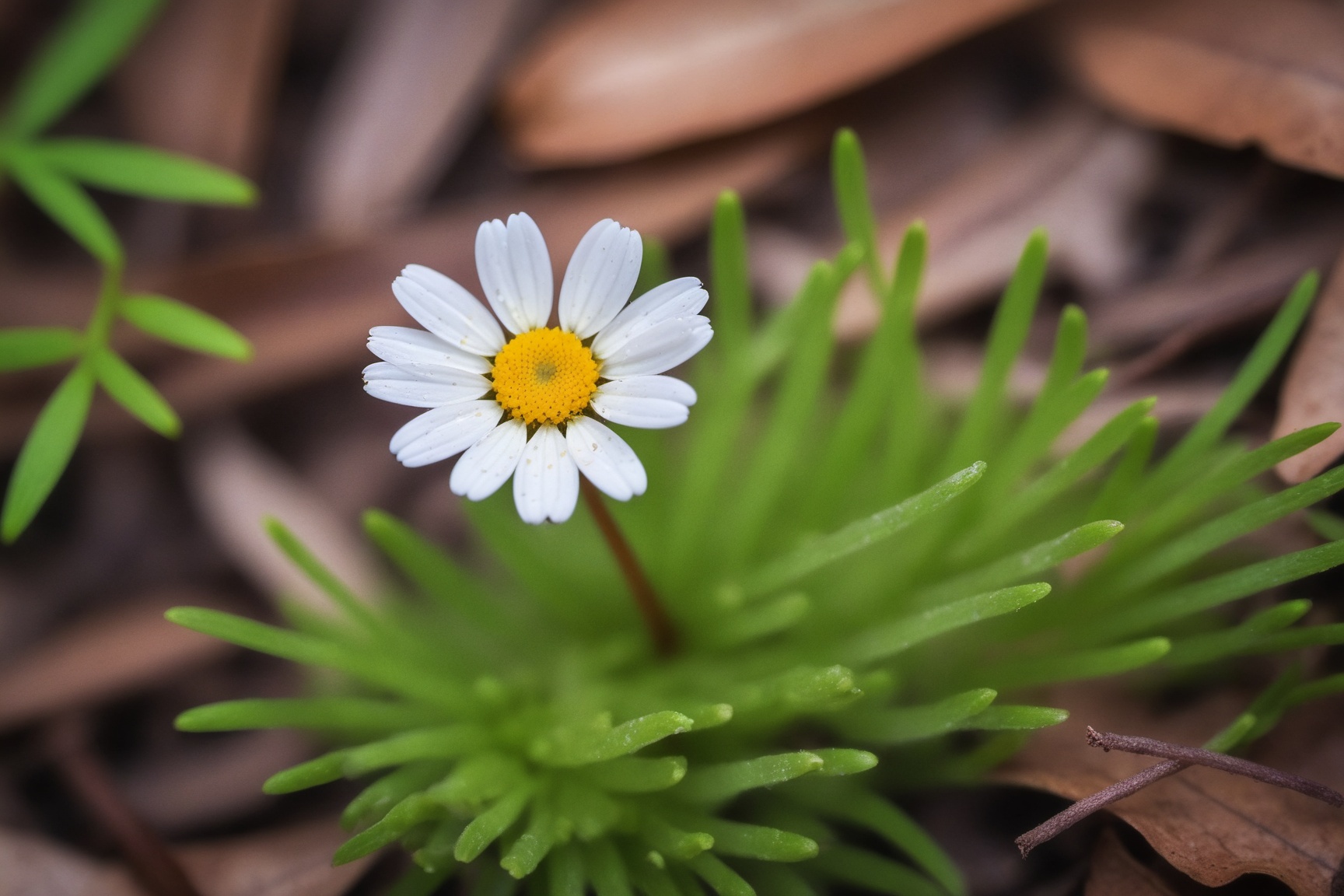 a perfect closeup photo of a tiny daisy flower on the overgrown forest floor ,  Enhanced Reality on Tensor.Art