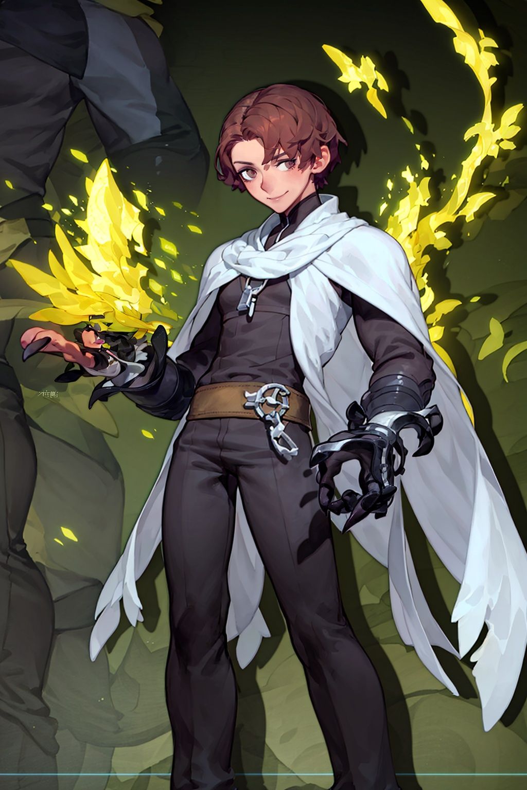 masterpiece,best quality,<lora:2qhuafeng-000008:0.8>1boy, solo, brown hair, male focus, smile, zoom layer, claws, wings, glowing, armor, closed mouth, 2qhuafeng, designed by Junji Ito, anime key visual, landscape of a ([San Miguel de Allende|Siem Reap]:1.2) from inside of a Garden, it is Ancient, Spring, Energetic, Cyan and deep green flakes, 8K,HDR