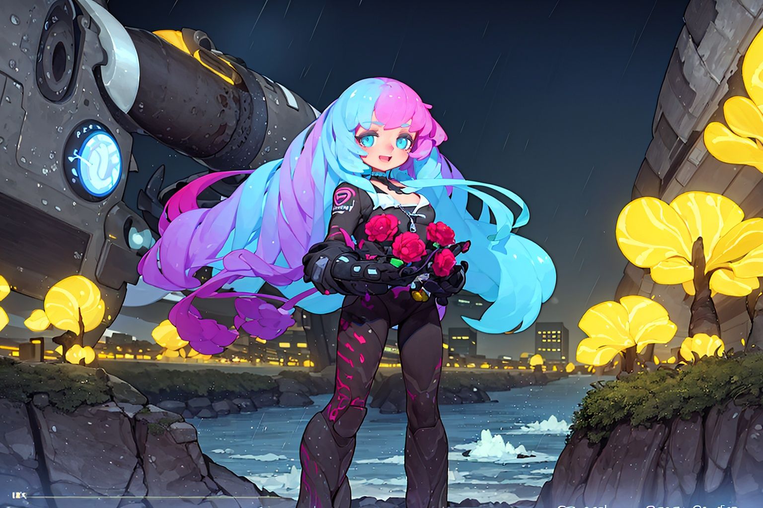 masterpiece,best quality,<lora:2qhuafeng-000008:0.8>1girl, by Conrad Roset, anime key visual, landscape of a Ludicrous Cyberpunk (The Mississippi River:1.2) and Landfill, clean, soap bubbles, iridescent flora, Raining, Happy, F/8, 8K,HDR