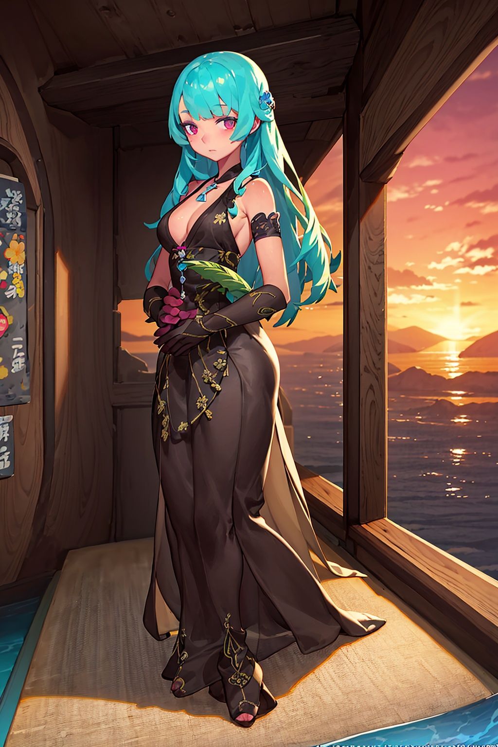 masterpiece,best quality,1girl,exquisite details,<lora:2qhuafeng-000008:0.7>, anime key visual, landscape of a Tropical (Warehouse:1.2) from inside of a Paradise, Cyan lake, at Sunrise, Ultra Real, Zen, Depth of field 100mm, 8K,HDR