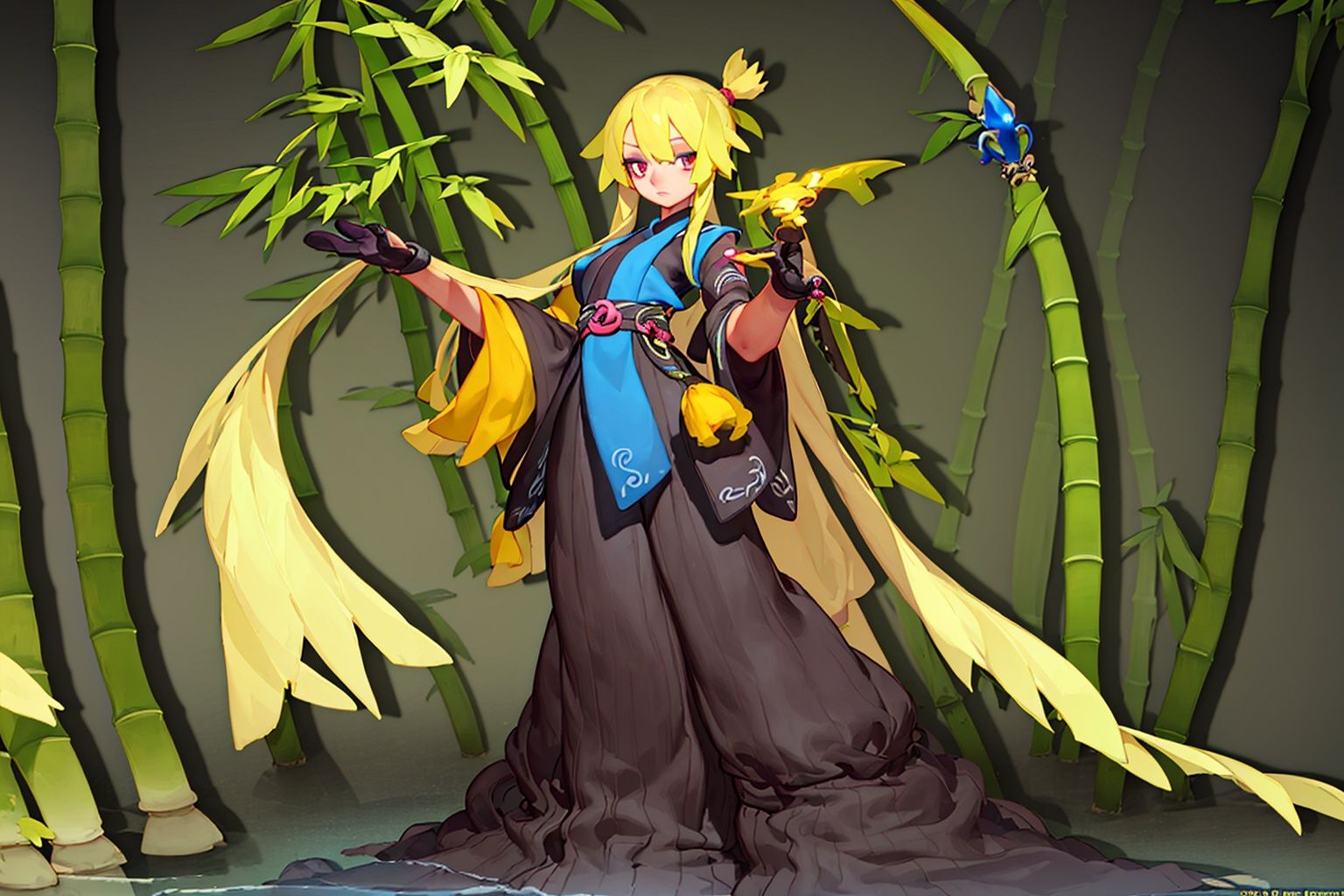 masterpiece,best quality,1girl,exquisite details,<lora:2qhuafeng-000008:0.8>, anime key visual, forest, landscape of a (Bamboo Forest:1.3) , it is Unattractive, displayed in a rainbow pattern, Hurricane, Proud, Aetherpunk, Infrared, unreal engine, by He Jiaying, (Tsuchiya Koitsu:1.0) , 8K,HDR
