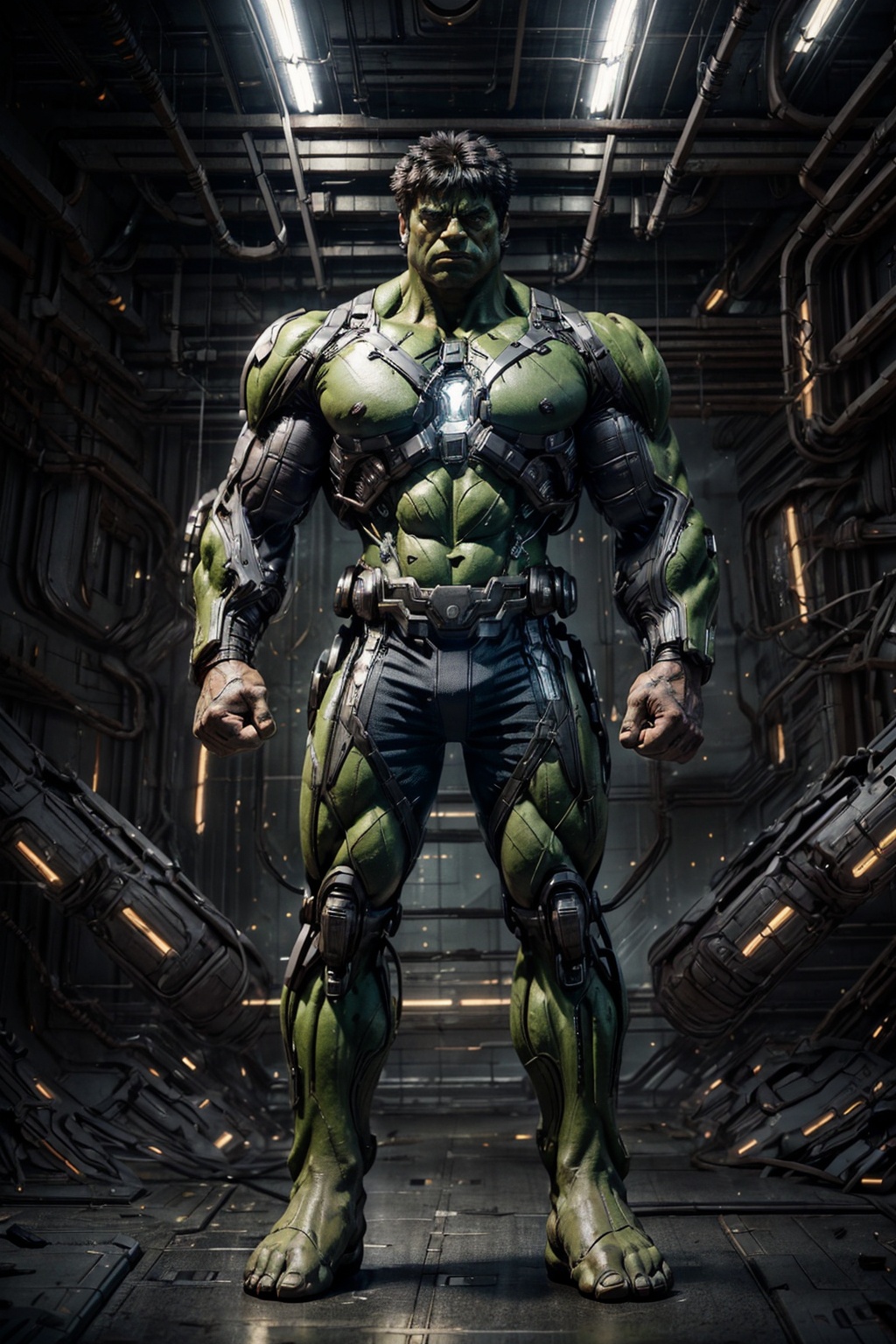 Hulk as a cyborg in 3025 years,  detailed face,  wearing a steel suit on Tensor.Art