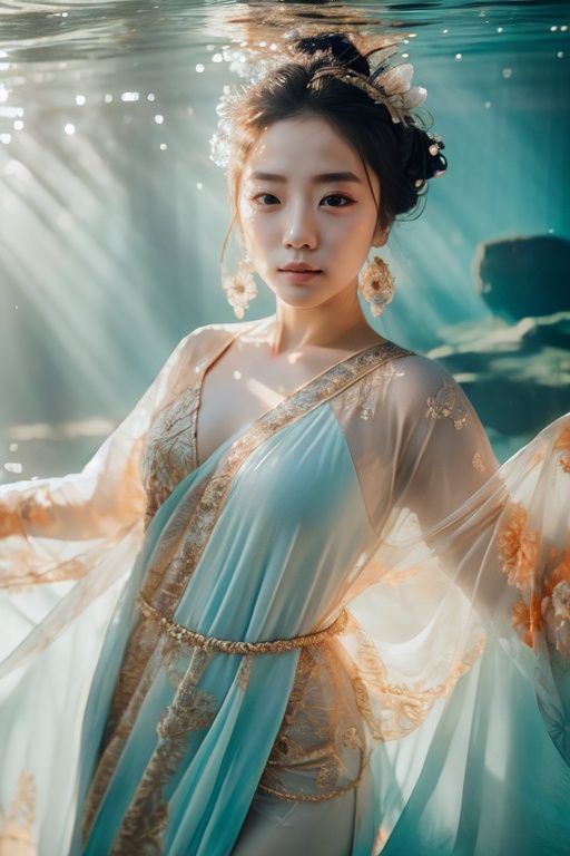 (masterpiece), underwater, 1girl, dressing in Dunhuang costumes, swimming underwater, dance posture, (finely detailed beautiful face), gazing at the camera, Dunhuang style, exquisite hair bun, orange and blue, exquisite face, light hitting the face, (strong contrast), Tang Dynasty, underwater photography, perfect hand, Back light, film photography, light and space, light art, Surrealism, full details, photography, Harsh contrast, foreground, Full Length Shot(FLS), Dystopian Landscape, Surreallandscape, Underwater world, Chemiluminescence, Flare, cinematic, ink render, Hanfu, Chinese costume, Tradition Chinese Ink Painting style, <lora:uwl-8:0.8>