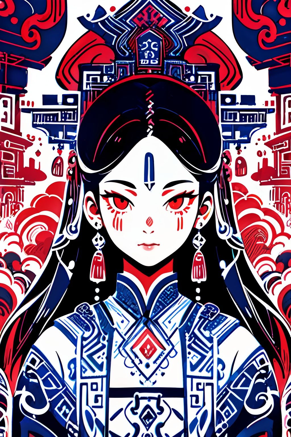 banhua, doodle, red theme, 1girl, totem, robe, Chinese clothes, Close-Up, mythic, monochrome,(masterpiece:1,2), best quality, masterpiece, highres, original, extremely detailed wallpaper, perfect lighting,(extremely detailed CG:1.2)<lora:QHCBH-000016:0.8>