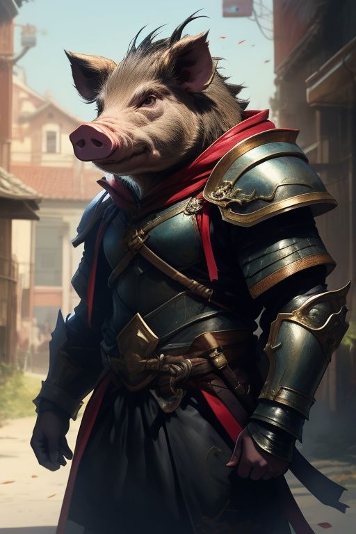 absurdres,1boy,solo,*****,incredibly absurdres,reality,<lora:pig:0.8>,pig,armor,bucktooth,black hair,wild boar,