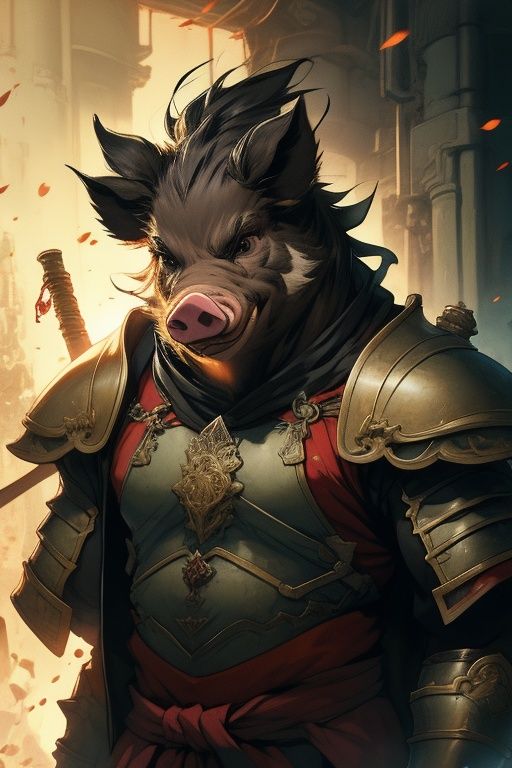 absurdres,1boy,solo,*****,incredibly absurdres,reality,<lora:pig:0.8>,pig,armor,(bucktooth:1.6),(black hair:1.6),wild boar,