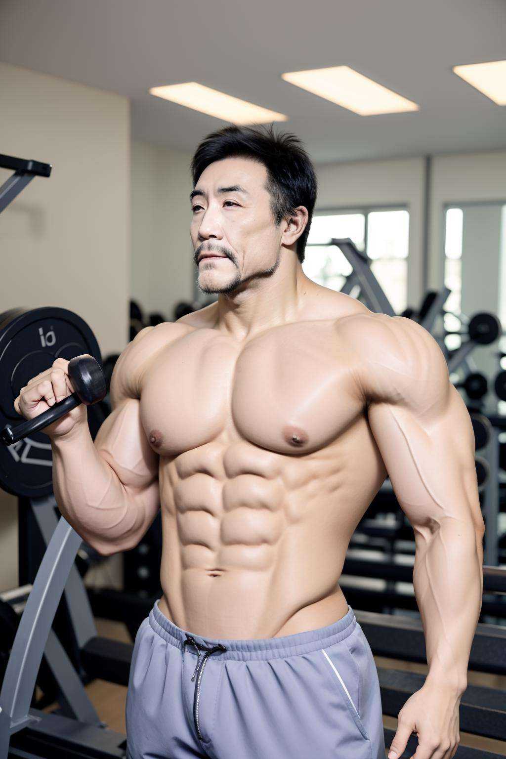 1man,<lora:dufu_v1_128_base:0.55>,bodybuilder,