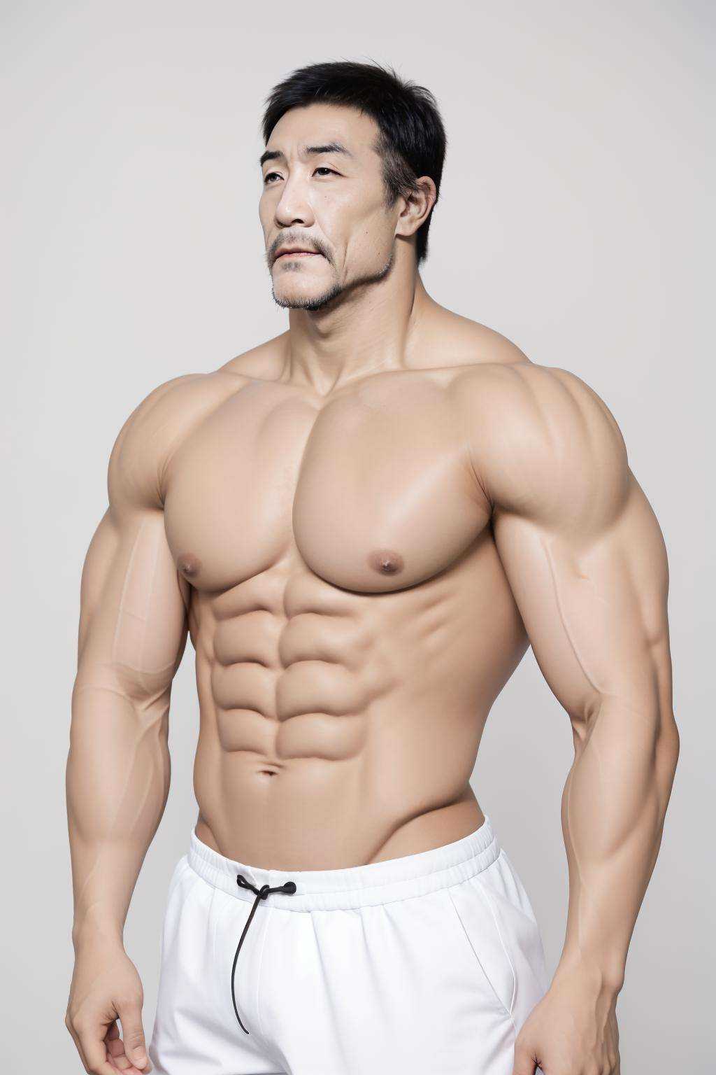 1man,<lora:dufu_v1_128_base:0.55>,bodybuilder,