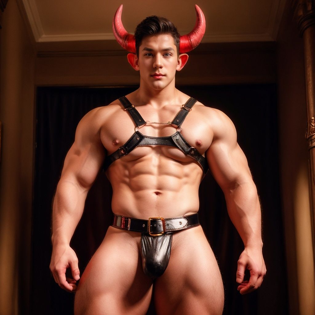 1boy,  bara,  gorgeous muscular red devil on Tensor.Art