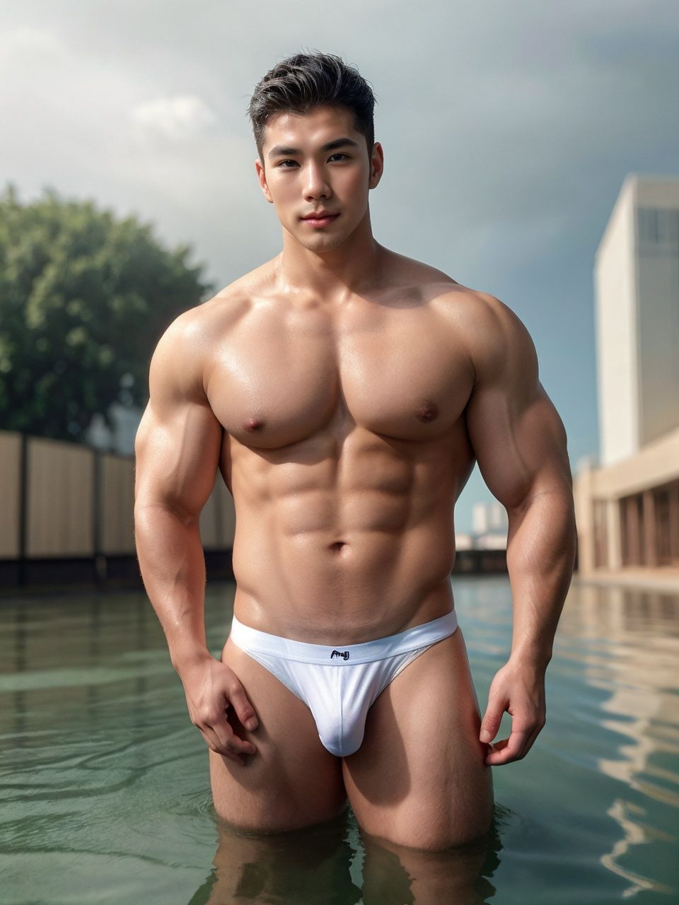 Masculine boy,  Handsome,  Rainy days in the morning on Tensor.Art