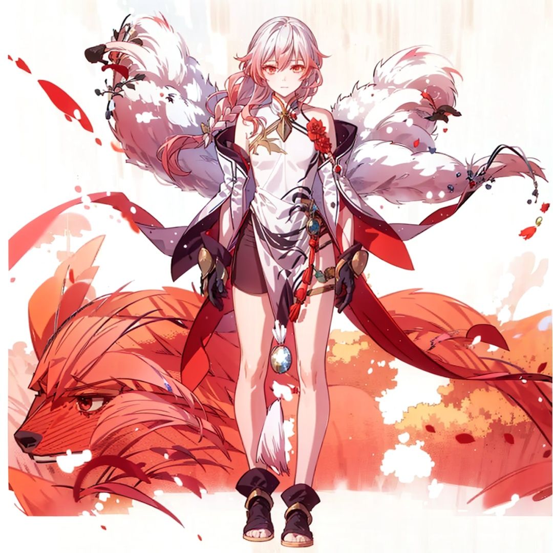 (masterpiece:1.3),(the best quality:1.2),(super fine illustrations:1.2),(Masterpiece),high quality,high detail,(white background:1.2),looking at viewer,(SOLO:1.4),outline,simplebackground,, long hair,detached sleeves,hair ornament,red eyes,bangs,hair between eyes,bare shoulders,chinese clothes,high heels,multicolored hair,dress,fu hua,wide sleeves,white dress,braid,china dress,white hair,jewelry,red hair,long sleeves,gem,streaked hair,