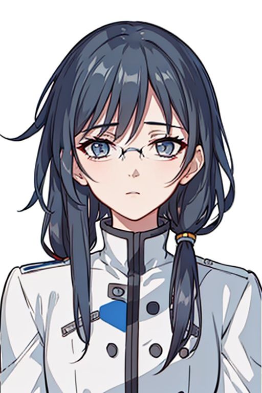 (masterpiece:1.3),(the best quality:1.2),(super fine illustrations:1.2),(Masterpiece),high quality,high detail,(white background:1.2),looking at viewer,(SOLO:1.4),outline,simple background,<lora:符华-圣痕之谜-常服:0.8>, military uniform,pantyhose,boots,bespectacled,low ponytail,military,soldier,hair_between_eyes,grey_hair,