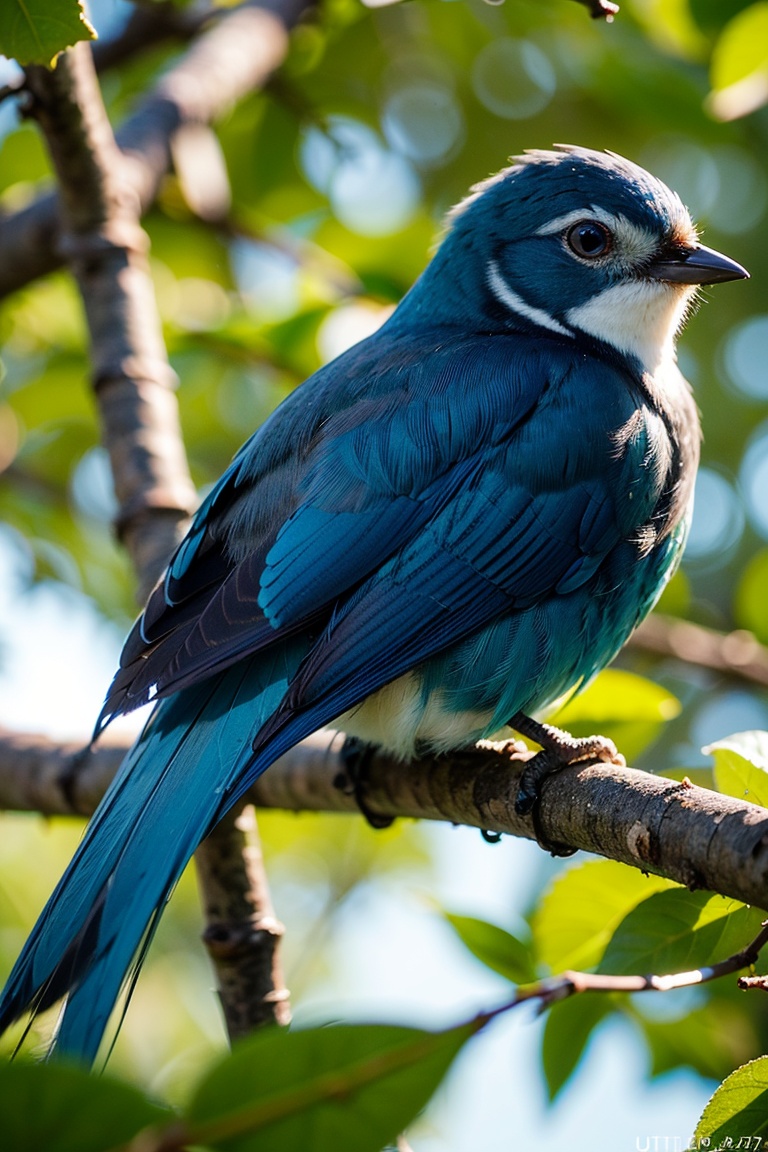 (blue bird),  (sitting on a tree branch),  (close up) by ArtAIAlchemy on Tensor.Art
